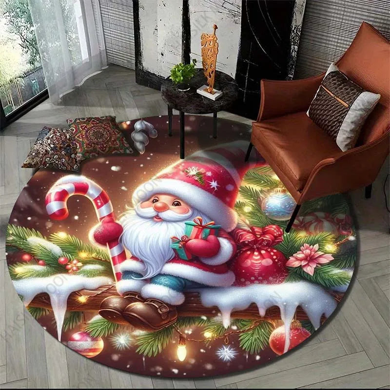 Gnome Christmas Print Round Carpet Suitable for Living Room Bedroom Carpet Flannel Non-slip Carpet, Sofa Chair Creative Door Mat