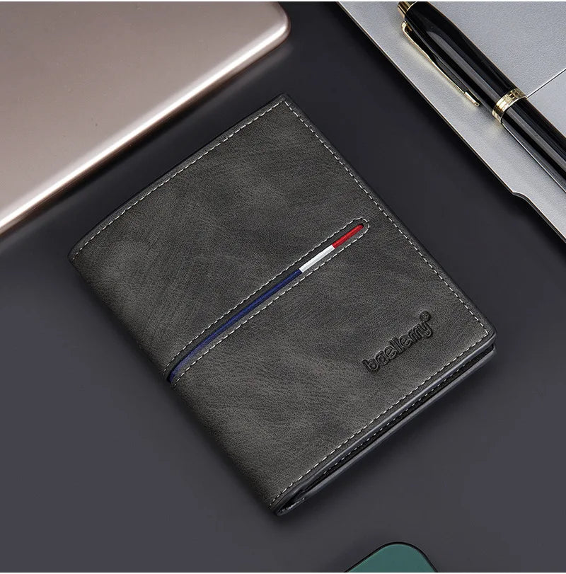 2024 Fashion PU Leather Men's Wallet Short Zipper Card Holder Simple Slim Coin Pocket Leisure Short Wallet