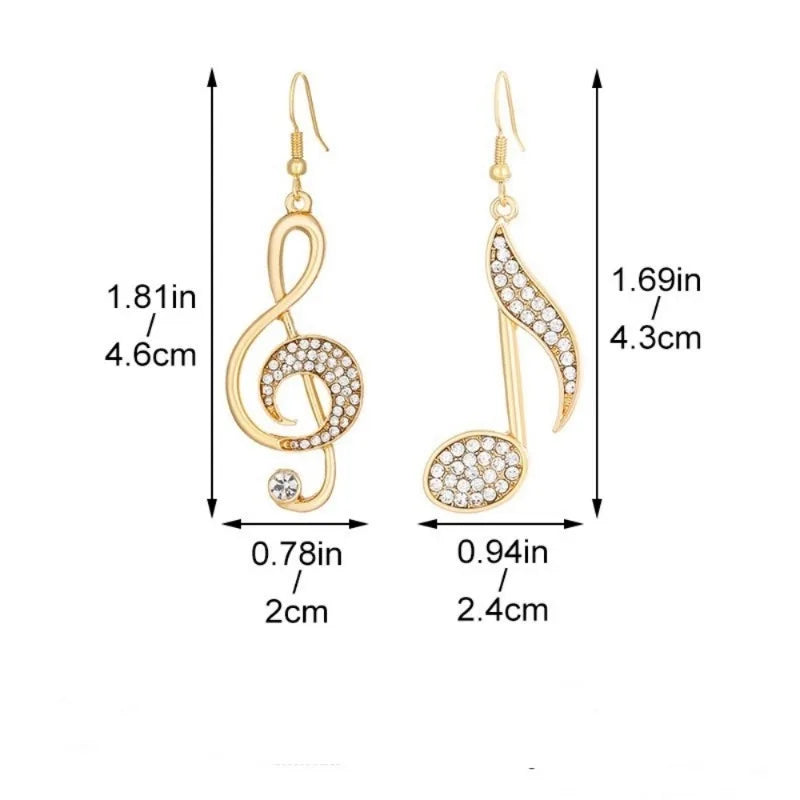 Exquisite Golden Music Symbol Design, Sparkling Rhinestone Women's Earrings, Holiday Music Enthusiast Gift