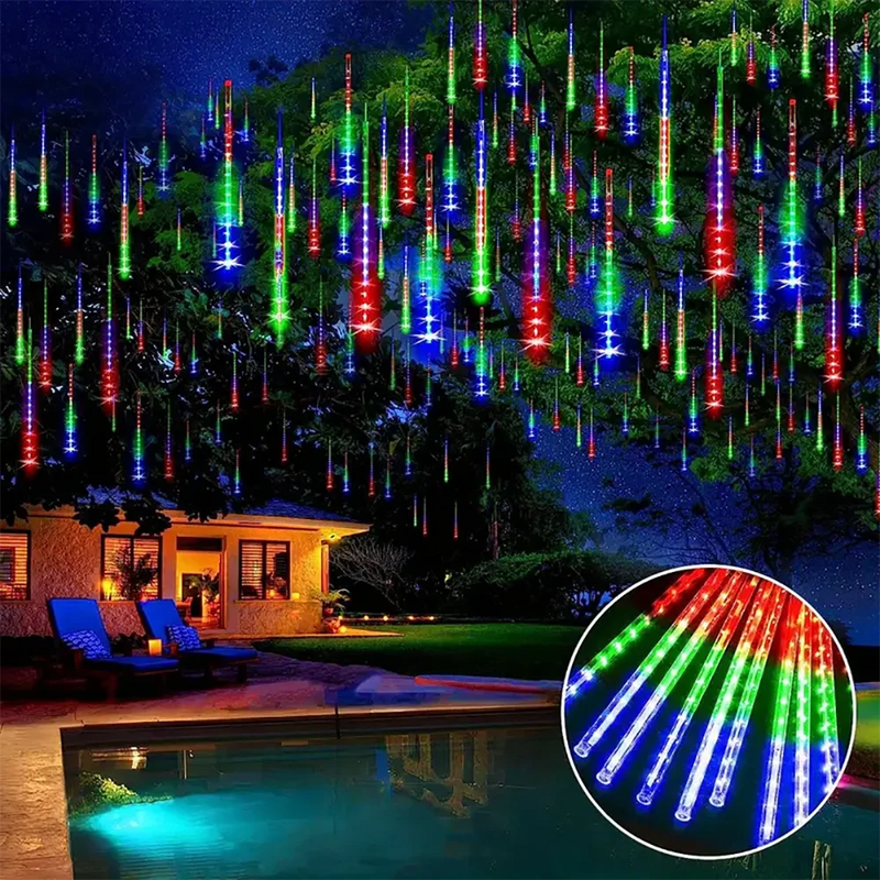 Solar Meteor Shower Rain Lights Waterproof String Lights Christmas Holiday Lighting Decor Outdoor Street Garland Fairy Lights