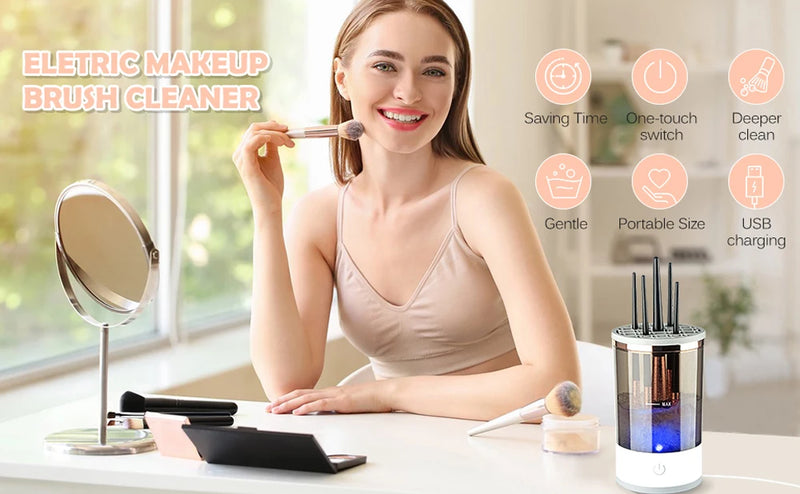 Máquina limpiadora de brochas de maquillaje Limpiador eléctrico de brochas de maquillaje Limpiador automático de brochas de maquillaje con tapete de limpieza de brochas