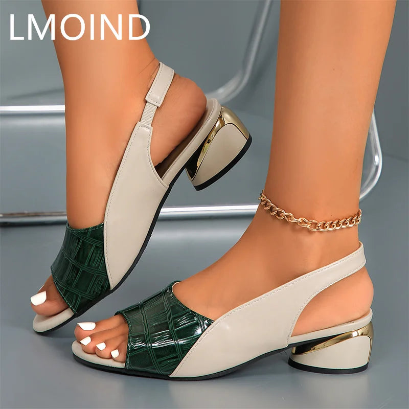 Women Mid Heels Sandals Fashion Dress Chunky Open Toe Shoes New Casual Designer Pumps Classic Brand Femme Zapatos