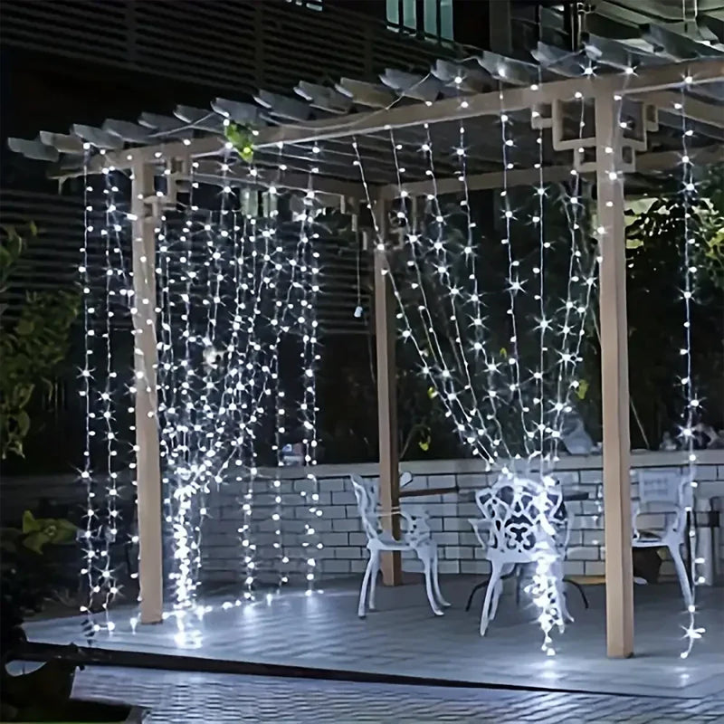 3x3M 300Leds Solar Curtain String Lights Outdoor Waterproof Garden Decoration Fairy Garland 8 Lighting Modes Christmas Lighting