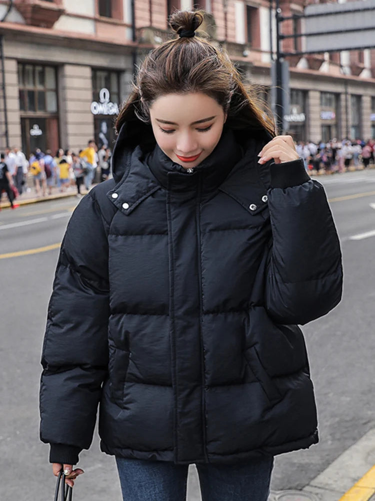 Fashion Winter Hooded Puffer Jacket Women Solid Casual Warm Oversize Parkas Female Korean Loose Long Sleeve Coat Women Clothing