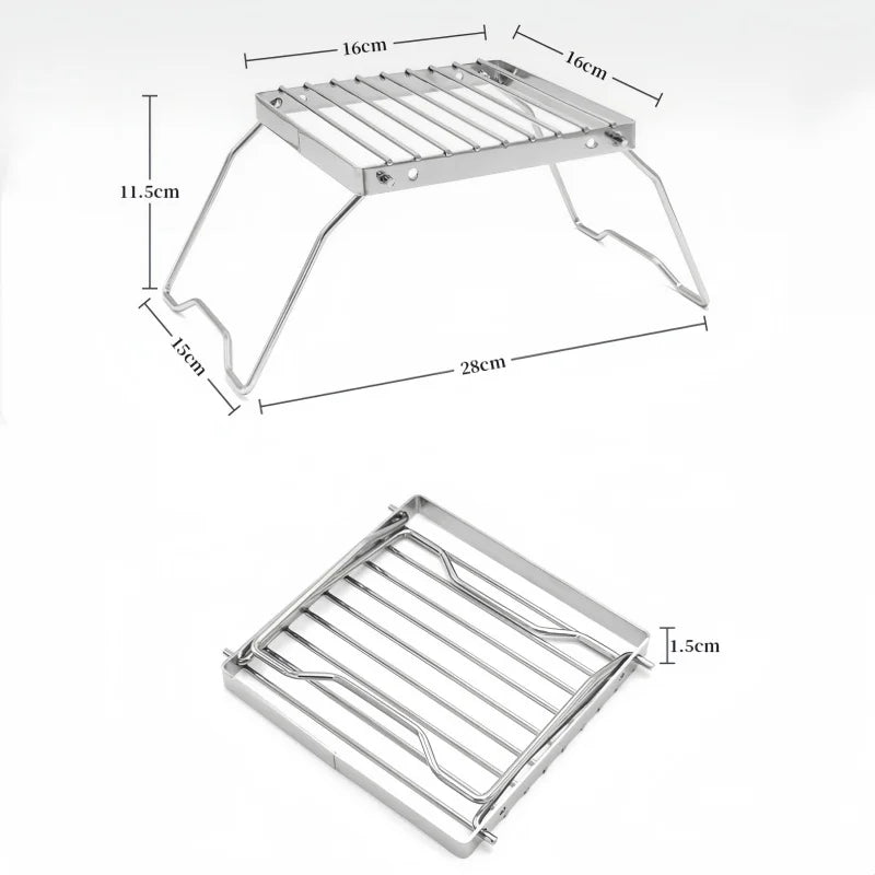 Parrilla de camping de acero inoxidable para exteriores, portátil, plegable, miniparrilla, soporte para hornilla, para cocinar pícnic, equipo de camping