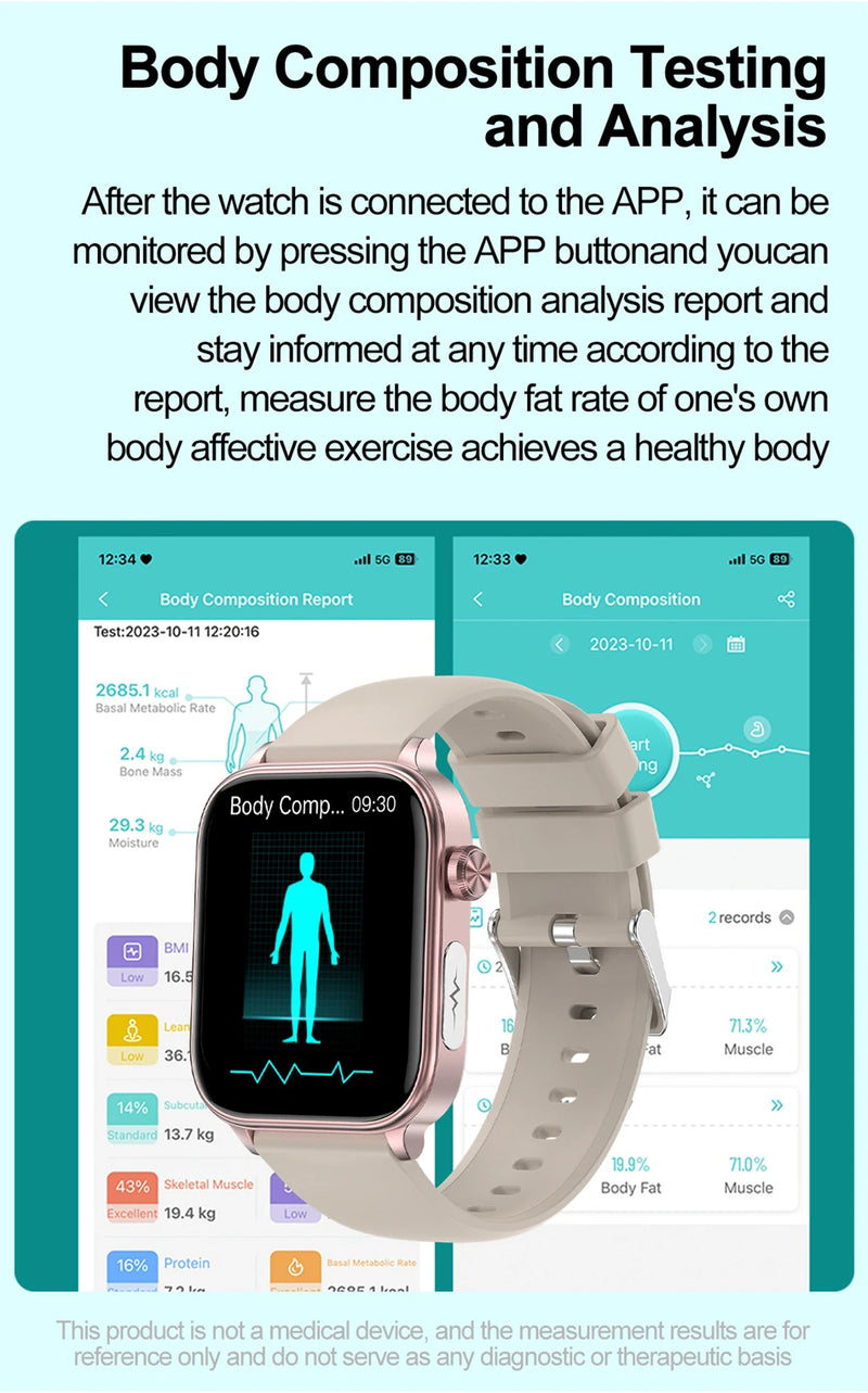 LIGE Health - Reloj inteligente de grado médico para hombre y mujer, con control del lípido en sangre, ácido úrico, ECG+PPG, temperatura corporal, llamadas por Bluetooth