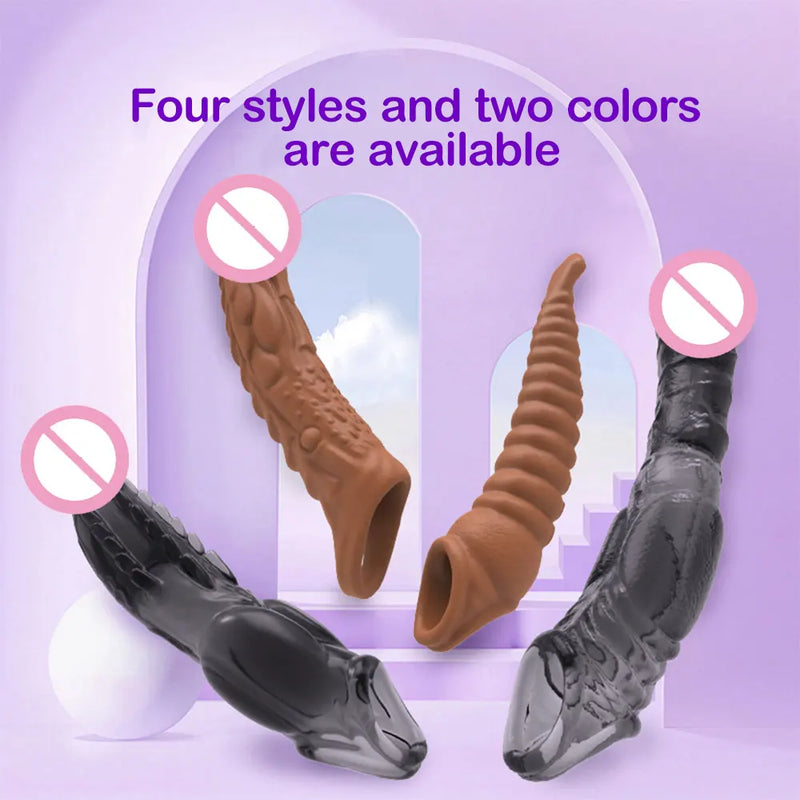 4 Types Penis Extender Enlargement Sleeve Vibrator Cock Ring Reusable Condom G Spot Vibrating Delay Ejaculation Sex Toys for Men