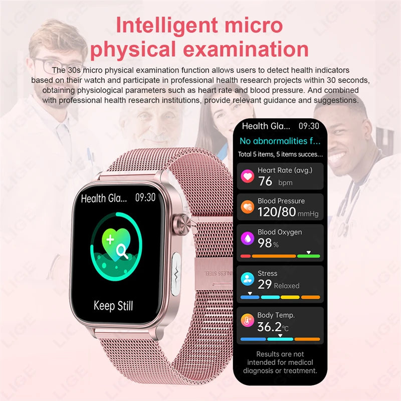 LIGE Health - Reloj inteligente de grado médico para hombre y mujer, con control del lípido en sangre, ácido úrico, ECG+PPG, temperatura corporal, llamadas por Bluetooth