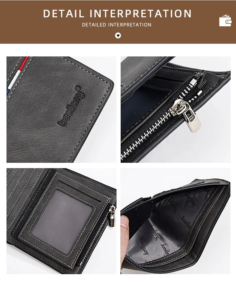 2024 Fashion PU Leather Men's Wallet Short Zipper Card Holder Simple Slim Coin Pocket Leisure Short Wallet