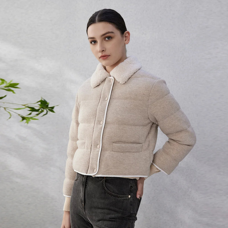 CA-26 Chaqueta de lana de plumón de pato blanco 90% gruesa corta de invierno para mujer de lujo