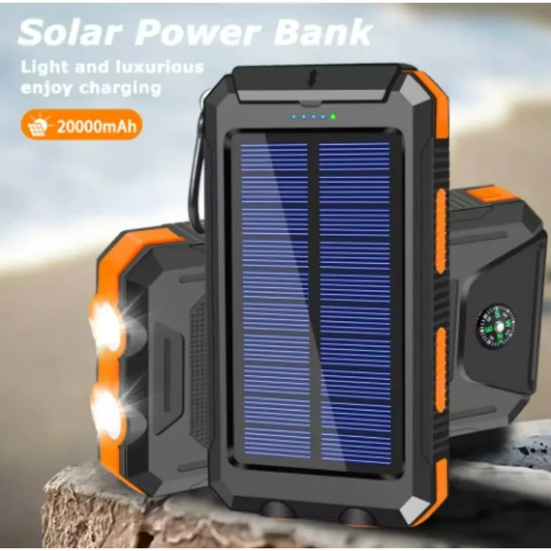 200000mAh Solar Power Bank Large Capacity Outdoor Wild Fishing Camping Mobile Power Portable with Compass Supply Fast Charging