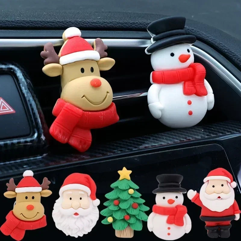 Clips aromáticos para salida de aire del coche, 3D, campana de alce de Papá Noel, resina, clip de aromaterapia, accesorios de decoración interior del coche