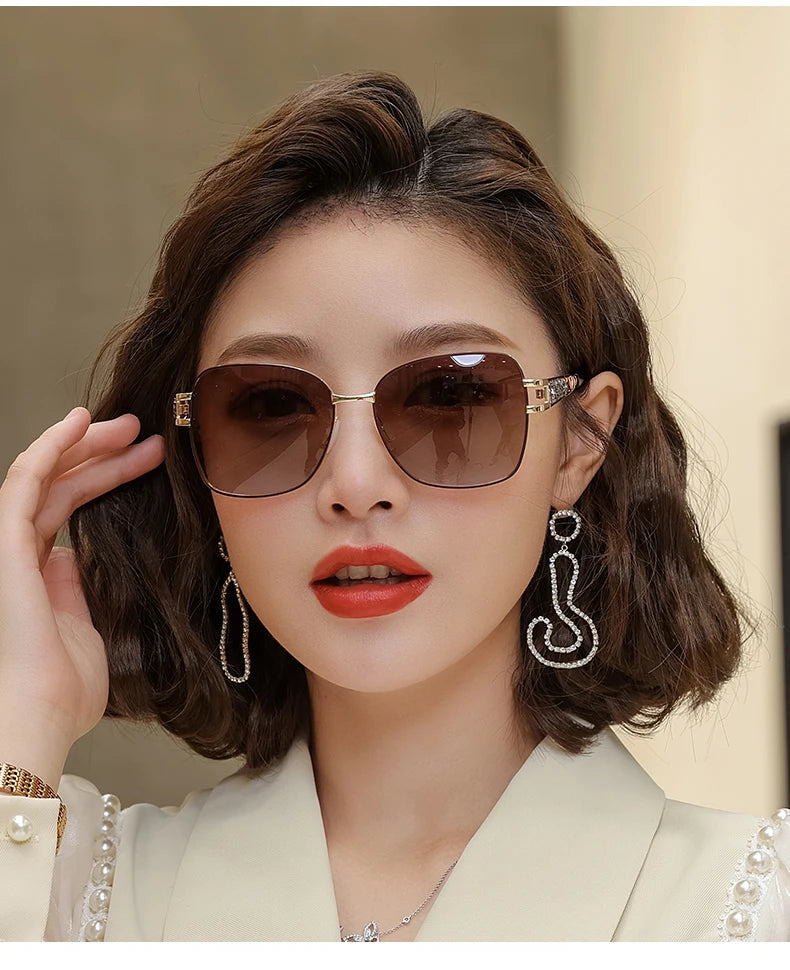 LIOUMO Elegant Polarized Sunglasses Women 2024 Brand Designer Fashion Glasses Women Diamond Eyewear Gradient Shades zonnebril