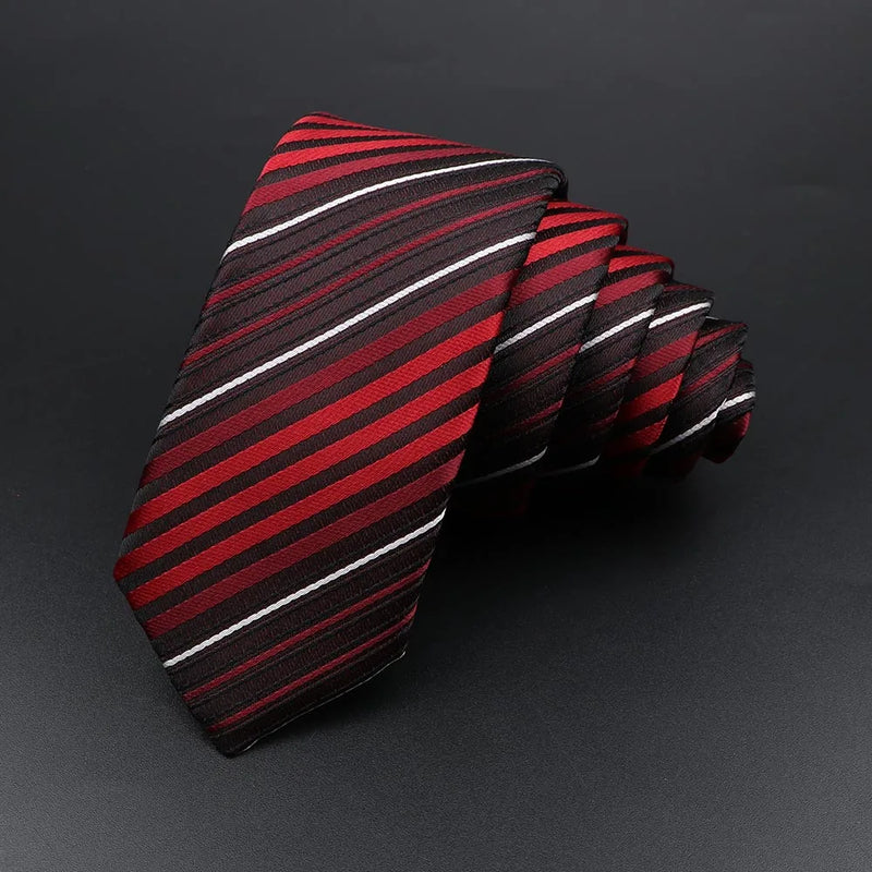 Men's Classic Skinny Stripe Necktie Red Navy Blue Ties Jacquard Woven Solid Plaid Dots Tie Daily Wear Cravat Wedding Party Gift