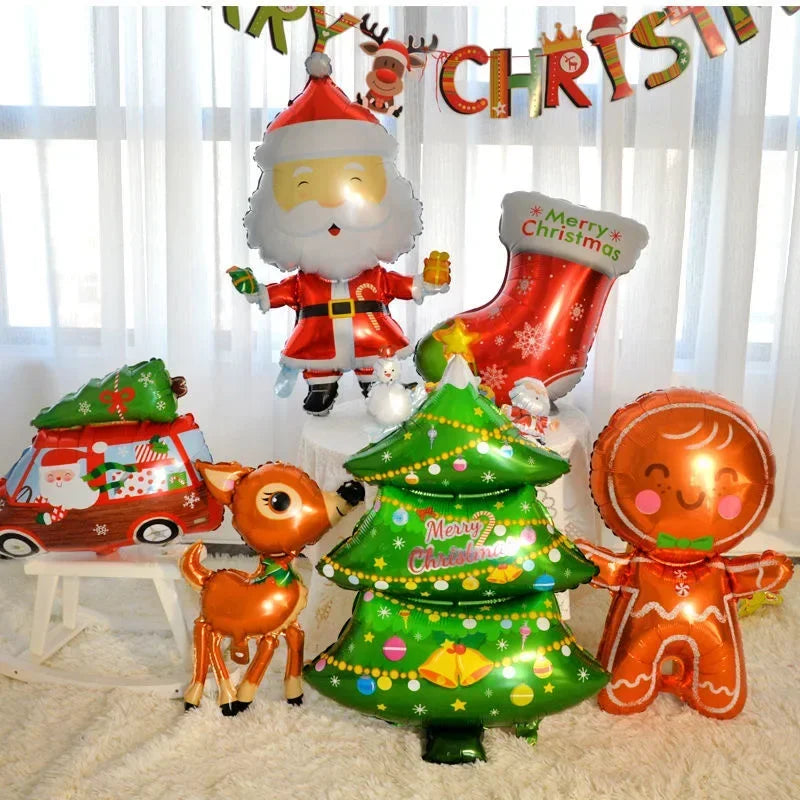 4D Large Christmas Standing Balloon Cartoon Santa Claus Snowman Xmas Tree Foil Balloons New Year Party Home Decoration Supplies