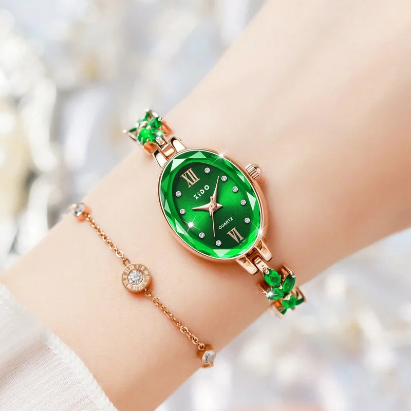 UTHAI V22 Women's Watches Light Luxury Diamond Inlaid For Clover Watch Waterproof Oval Ladies Fashion Quartz Bracelet Wristwatch