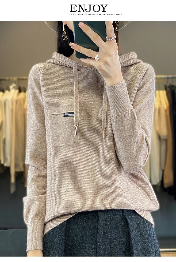 Autumn Winter Women Sweater 2024 Long Sleeve Hooded Pullovers Fashion Korean Knit Hoodie Sweaters Casual Warm Bottoming Jumper