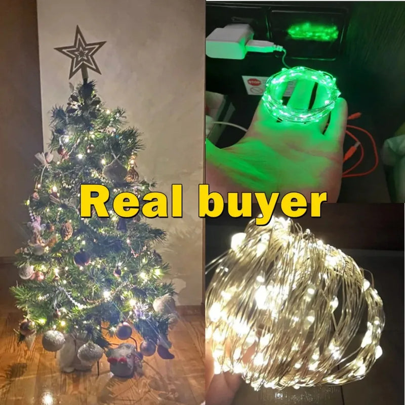 USB LED String Light 20M 200LED Silver Wire Outdoor Garland Light Waterproof Fairy Lights For Christmas Wedding Party Decoration