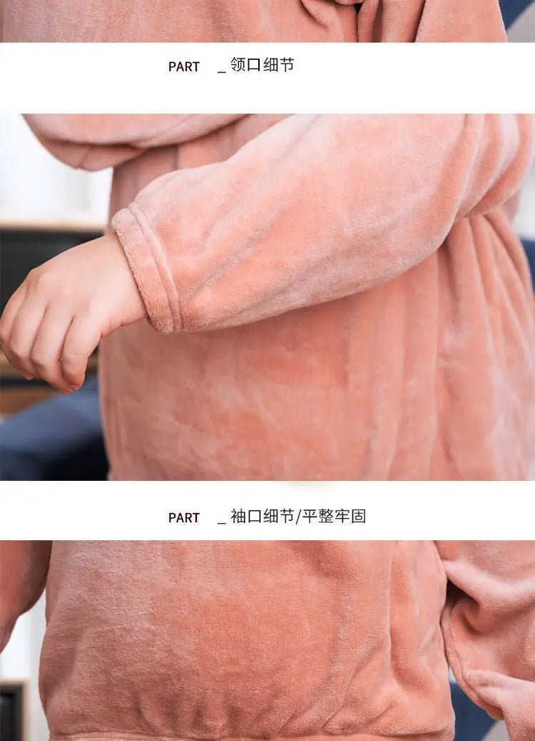 Winter Pajamas Coral Fleece Warm Pajamas Set Thick Long Sleeve Large Size 85kg Outside Pajamas Elastic Waist Trousers Pajama Set