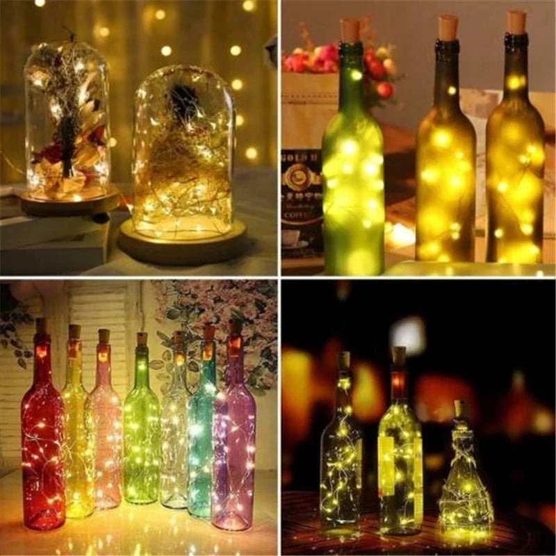 1 guirnalda de luces LED de 1 m y 2 m con alambre de cobre y plata, tapón de botella para decoración de bodas, manualidades de vidrio y Navidad