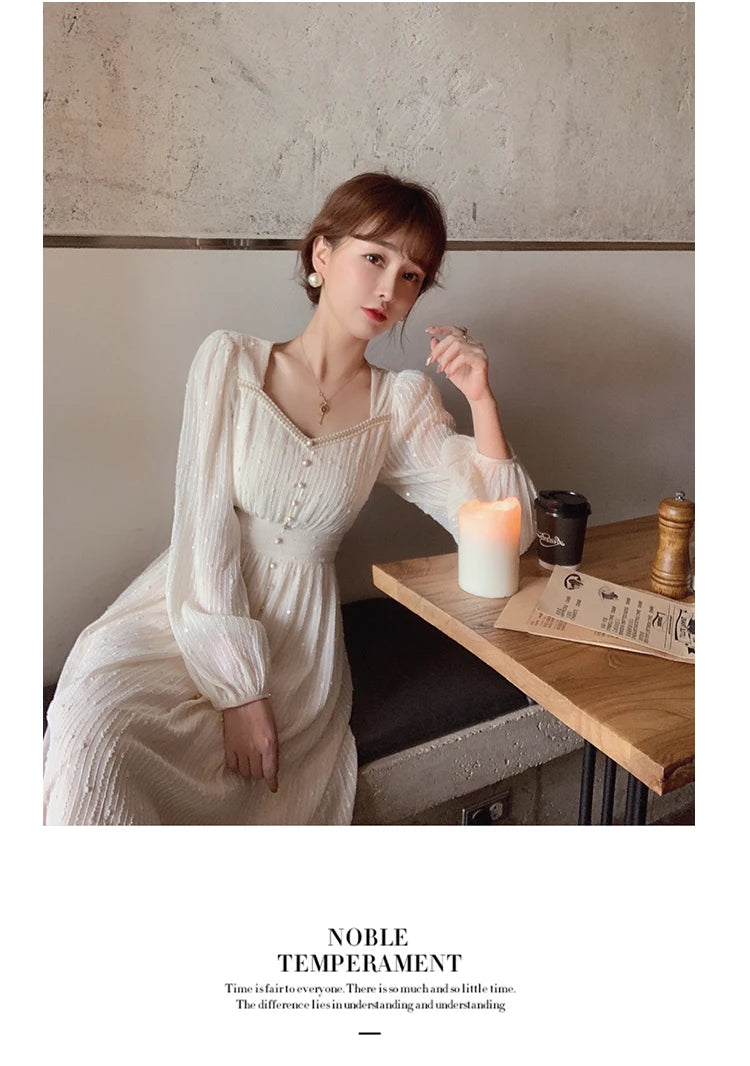 2024 Summer New Women Fashion Elegant White Midi Dresses Vintage Princess Female Party A Line Clothes Prom Robe Vestdios