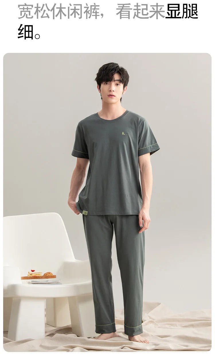 Couple Pajamas Summer Cotton Short Sleeve Trousers Sleepwear men's women's 2024 new simple loungewear pijama feminino Hombre