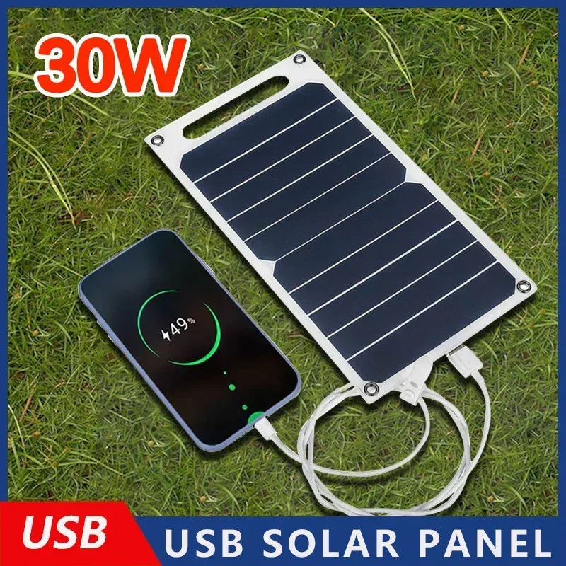 Panel solar de 30 W con USB, impermeable, para exteriores, senderismo y acampada, batería portátil, cargador de teléfono móvil, panel de carga de 6,8 V