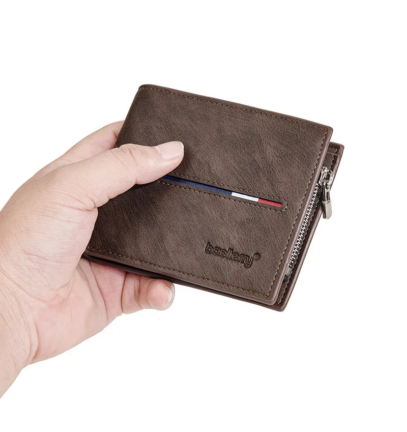 2024 Fashion PU Leather Men's Wallet Short Zipper Card Holder Simple Slim Coin Pocket Leisure Short Wallet