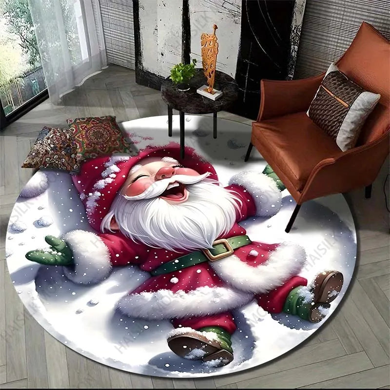 Gnome Christmas Print Round Carpet Suitable for Living Room Bedroom Carpet Flannel Non-slip Carpet, Sofa Chair Creative Door Mat