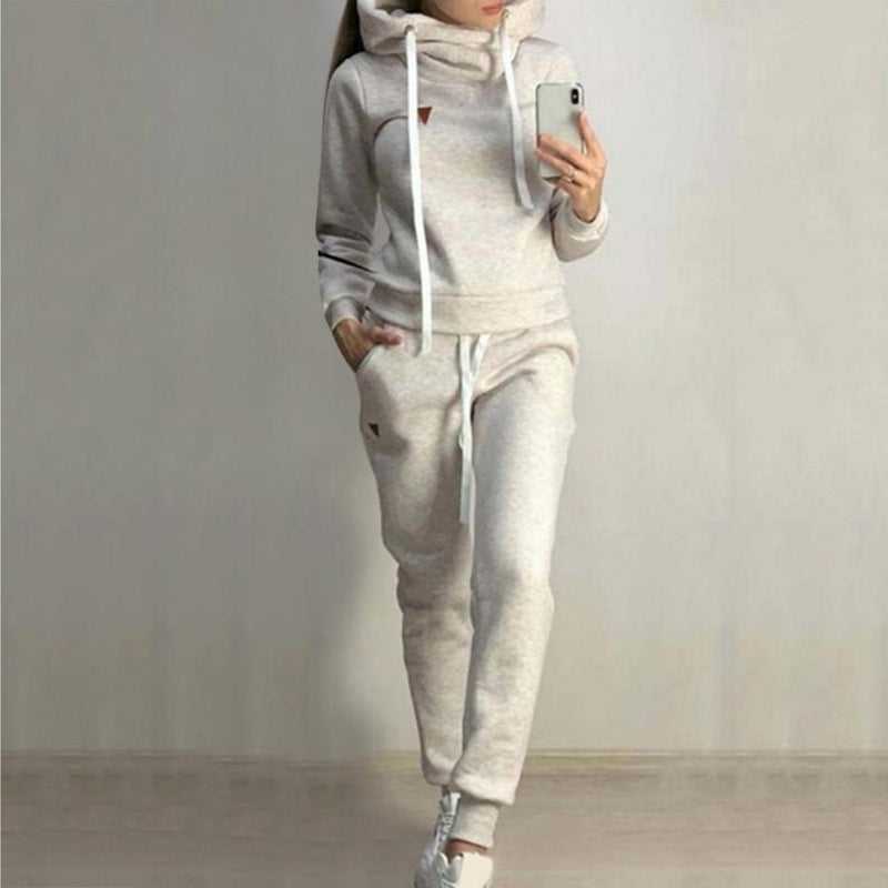 Tracksuit Solid Color Women 2Pcs Jogging Suit Tracksuits Fleece Lined Hoodies Pants Set