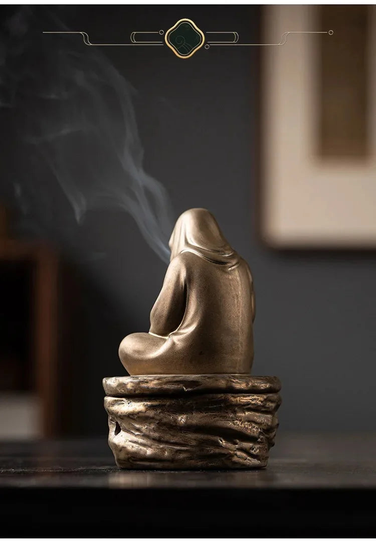 Ceramic Formless Buddha Meditation Incense Burner Backflow Monk Incense Holder Tearoom Office Yoga Zen Sculpture Decoration