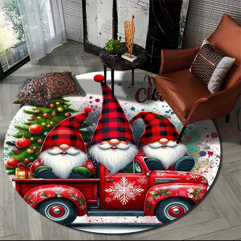 Gnome Christmas Print Round Carpet Suitable for Living Room Bedroom Carpet Flannel Non-slip Carpet, Sofa Chair Creative Door Mat