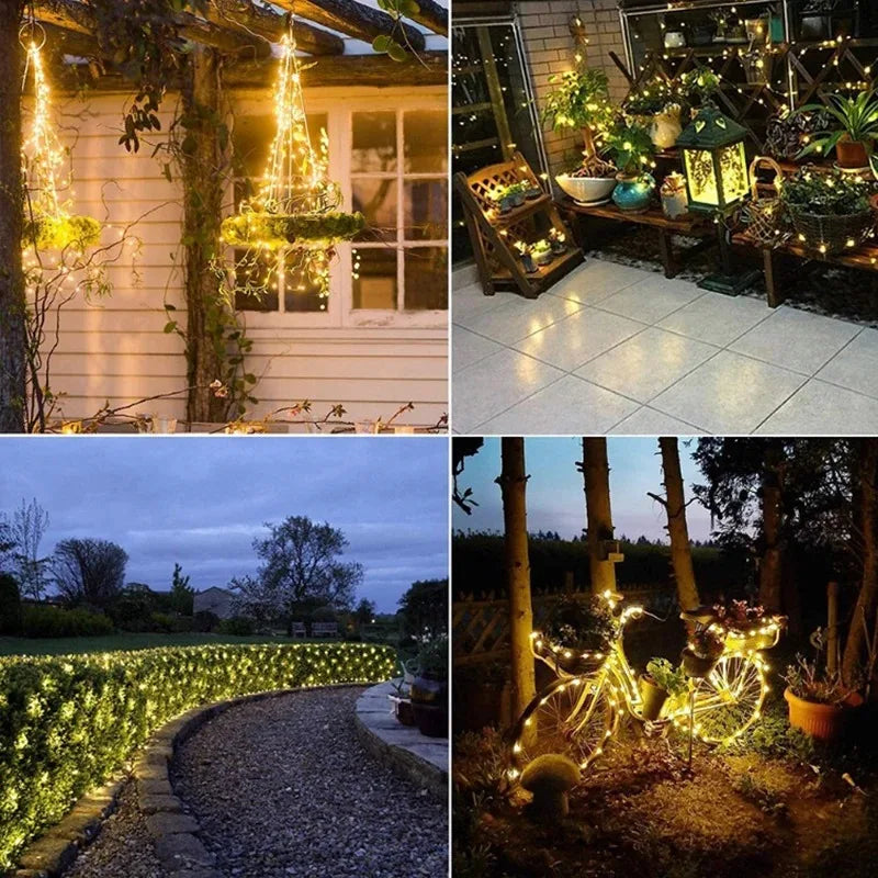 Solar LED Light String Christmas Camping Atmosphere Decoration Light Waterproof Copper Wire Light Socket Ground Installation