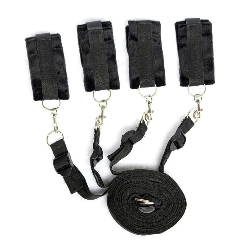 Handcuffs Bondage Set Bed BDSM Bondage Restraint Strap System Adults Wrists & Ankle Cuffs Erotic Sex Toy for Woman Couples Slave