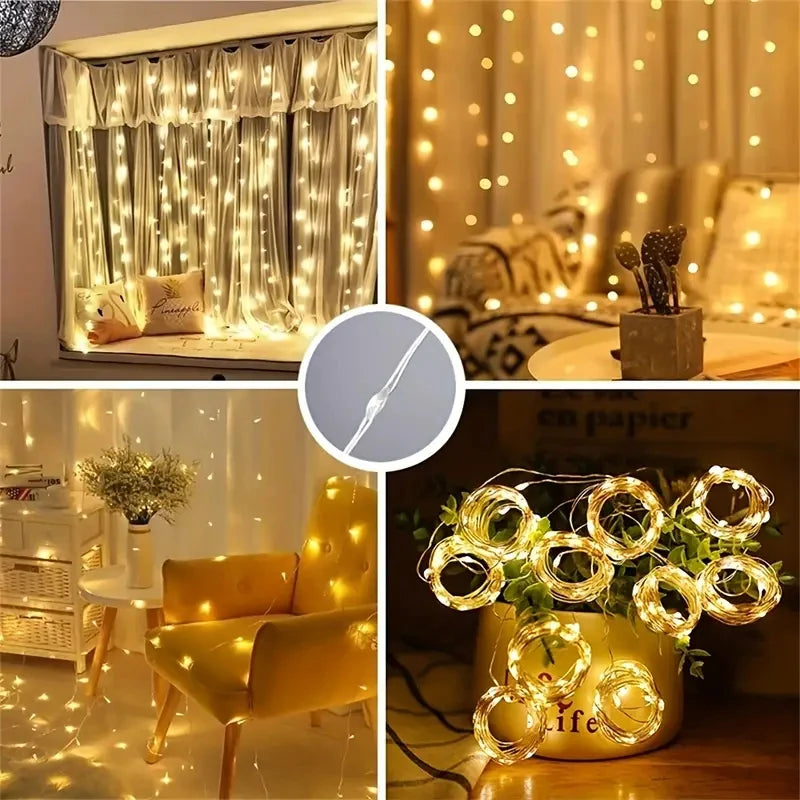 1 paquete de luces LED para cortina con control remoto USB de 8 modos, para bodas, hogar, fiestas, ventanas, paredes, decoraciones de Halloween y Navidad