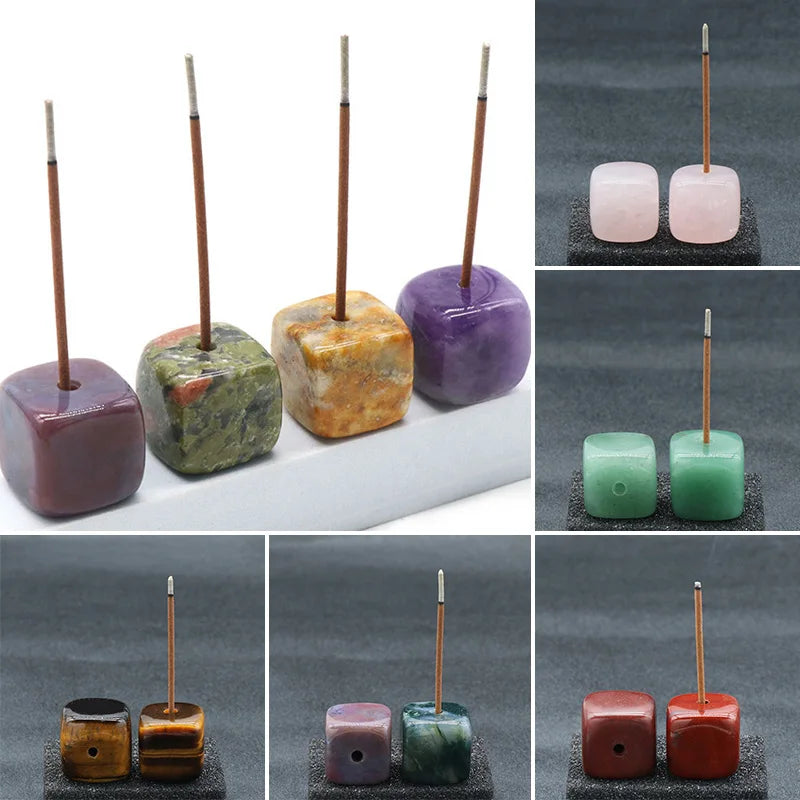 Square Natural Crystal Stone Incense Stick Base Holder Healing Quartz Gemstones Fragrant Aromatherapy Incense Holder Tray Decor