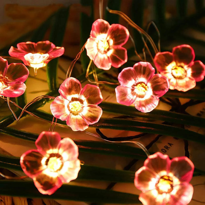 3M 30LEDS Cherry Blossom Fairy String Lights Pink Flower String Lamps Battery Powered For Outdoor Christmas Garland Decoration