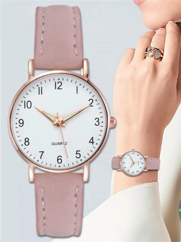 Relojes de mujer, pulsera de cuero luminosa, reloj sencillo, elegante reloj de cuarzo de moda, relojes de pulsera para mujer, reloj femenino