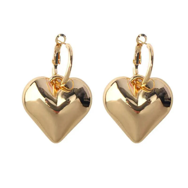 2024 Chic Heart Huggie Hoop Earrings Asymmetric Big Earrings For Women New Gold Color Fashion Jewelry Girl Gift Wholesale