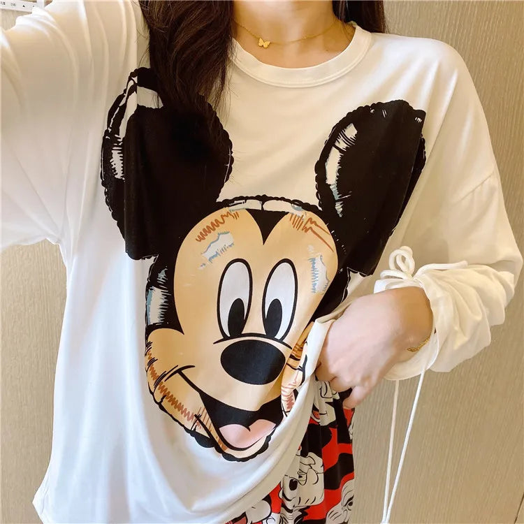 Disney Donald Duck new women's pajamas autumn cotton long-sleeved trousers two-piece set silk pajamas women's loungewear set