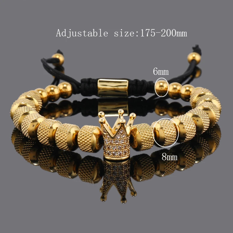 Conjunto de lujo con dijes de corona para hombre, pulsera romana de acero inoxidable para mujer, joyería de mano, regalo de San Valentín