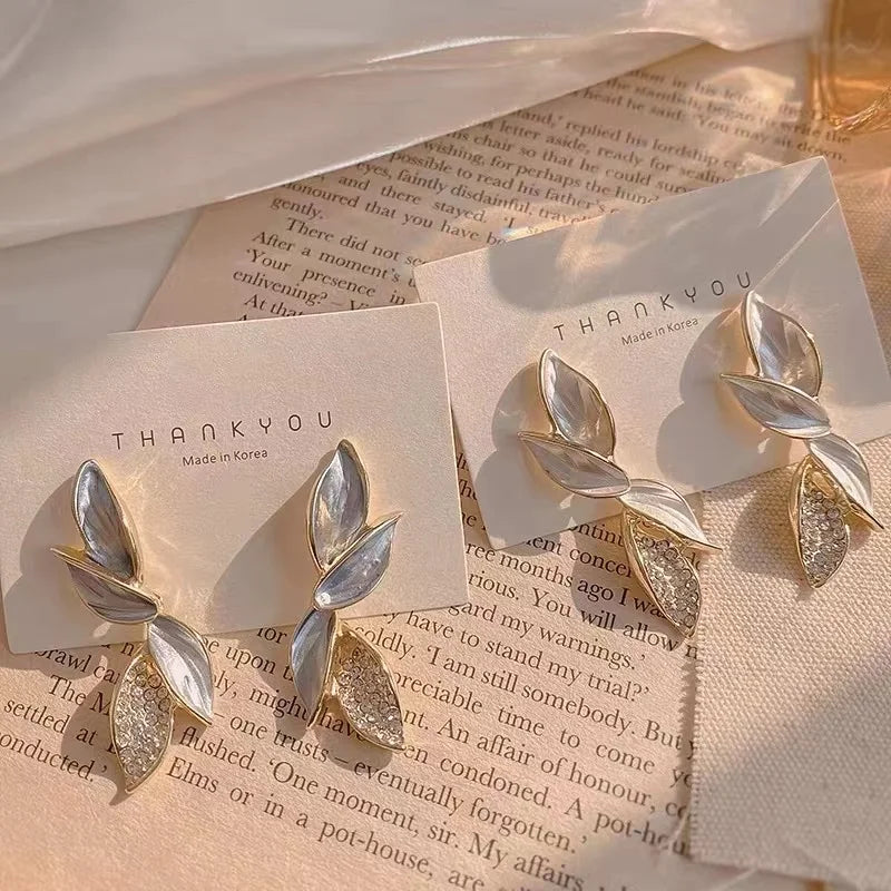 Pendientes largos de cristal con forma de hoja a la moda para mujer, regalo romántico de San Valentín, aniversario, joyería nupcial para fiesta de boda