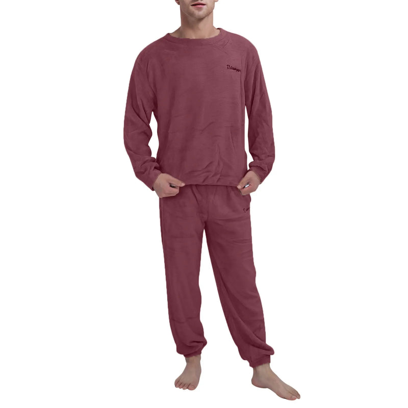 Men Flannel Pajamas Set Winter Warm Loose Homewear Clothes Pajamas Suits Long Sleeve Sleepwear Nightgown Pijama Hombre