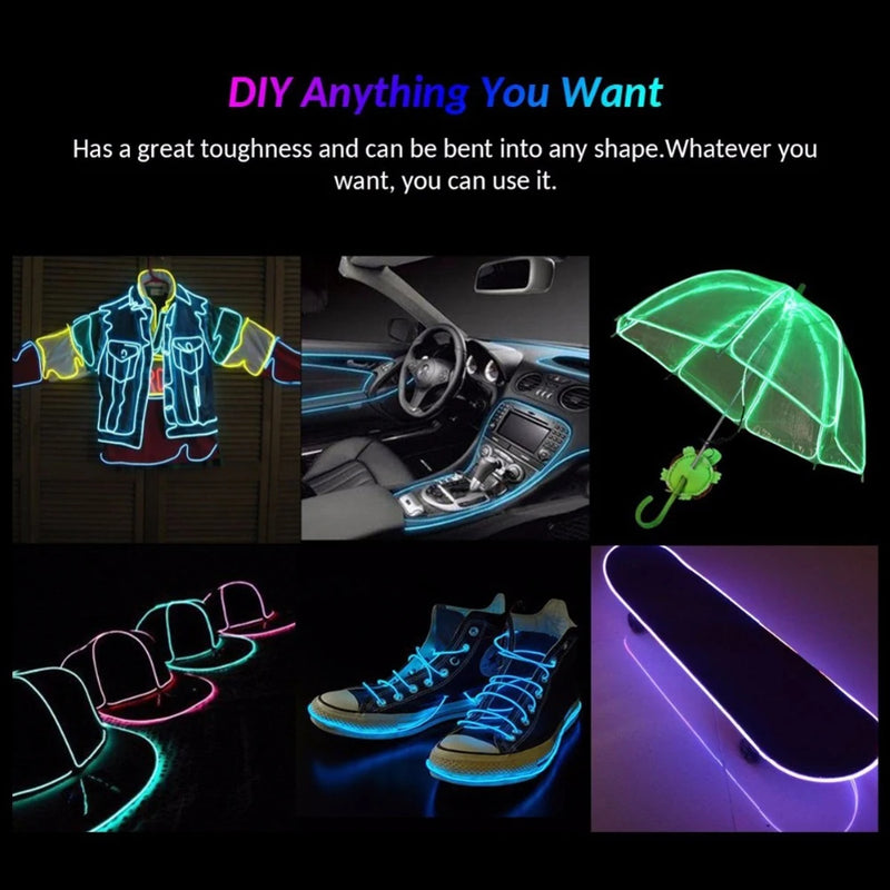 Flexible Neon Light Glow EL Wire Rope Cable LED Lights For Christmas Dance Rave Decoration DIY Shoes Clothing USB LED Strip Lamp