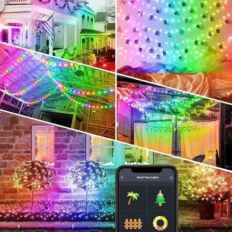 Smart LED Lighting Strings Bluetooth APP Remote Control RGBIC Fairy Lights Waterproof USB Dream Color Light DIY Christmas Tree