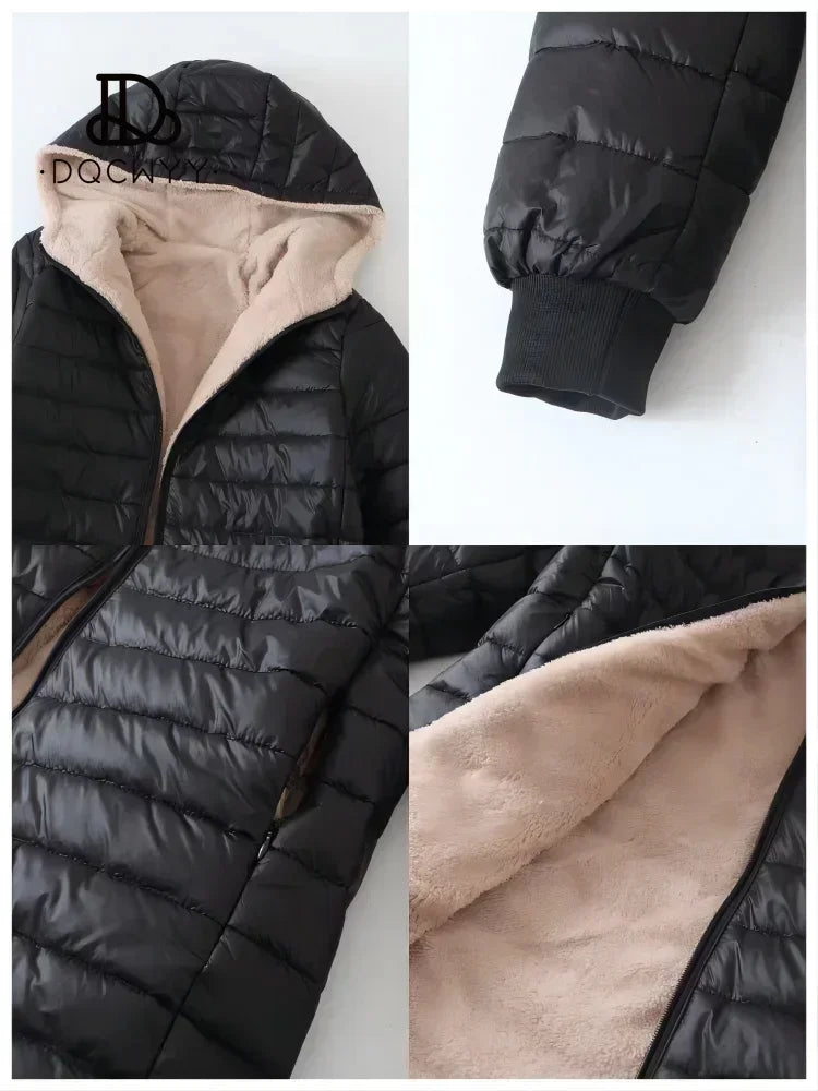 Women's Jacket Winter New Mid Length Korean Edition Hooded Fit Plus Fleece Cotton Coat Warm Lamb Fleece Parkas Winter Jackets