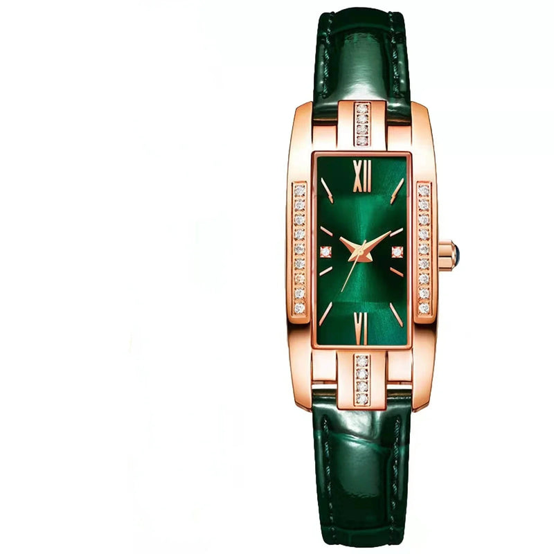 Reloj de cuarzo cuadrado de alta calidad clásico retro para mujer, reloj de cuarzo verde para estudiantes, reloj de estilo lujoso para mujer