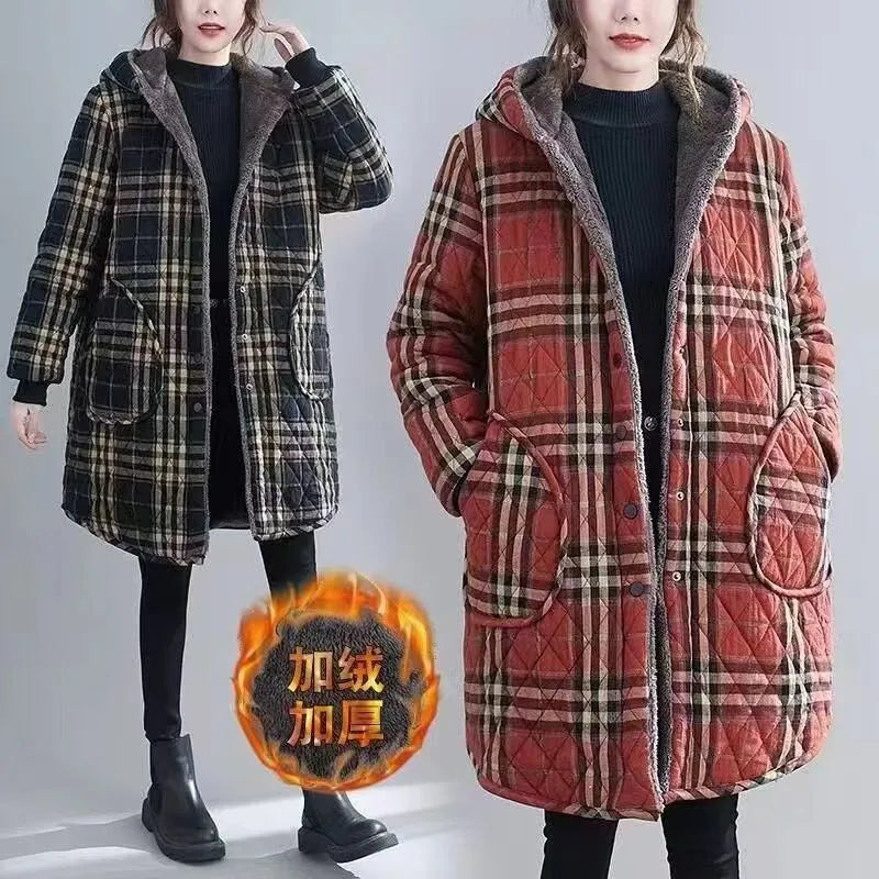 Chaquetas de invierno casuales 2023, abrigos acolchados gruesos con capucha a rayas, ropa de mujer, parkas largas de gran tamaño, abrigos de algodón de invierno