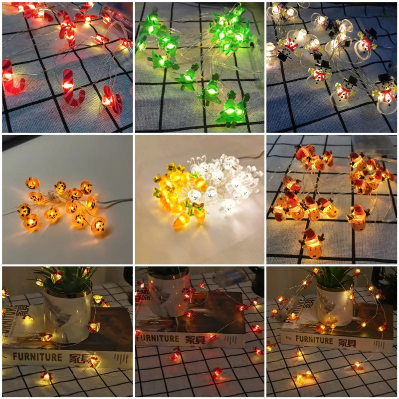 Guirnalda de luces navideñas 2024 con forma de Papá Noel, muñeco de nieve, funciona con pilas, luces LED decorativas para Navidad, decoración para fiestas de Año Nuevo