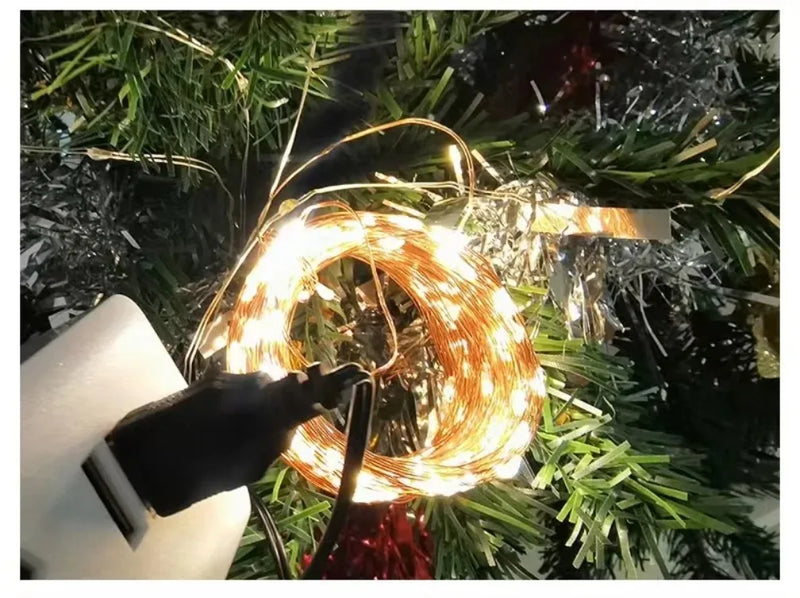 Guirnalda de luces LED con USB, 1/2/3/5 m, alambre plateado, resistente al agua, para decoración de Navidad, bodas, fiestas y vacaciones